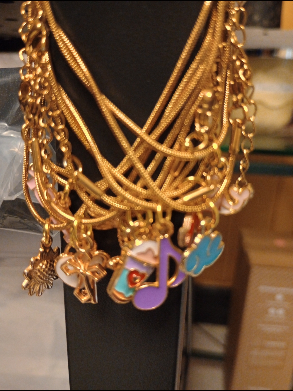Lot Of 10 Gold-Tone Thin Cable Bracelets w/Charms Adjustable To 8 Inches